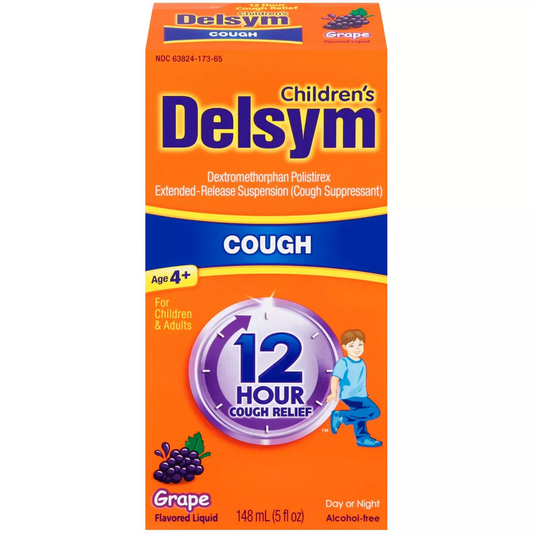 Delsym Children'S Cough Suppressant Liquid, Grape Flavor, 5 Ounce Grapes Pasteur Pharmacy