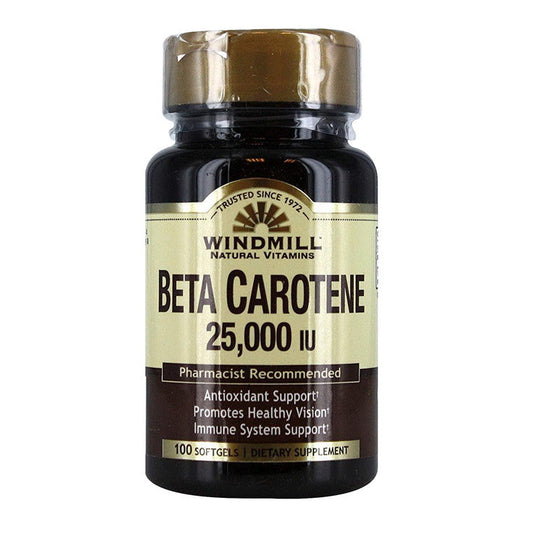 Windmill Beta Carotene 25,000 Iu Softgels 100 Soft Gels Vitamins & Supplements Pasteur Pharmacy
