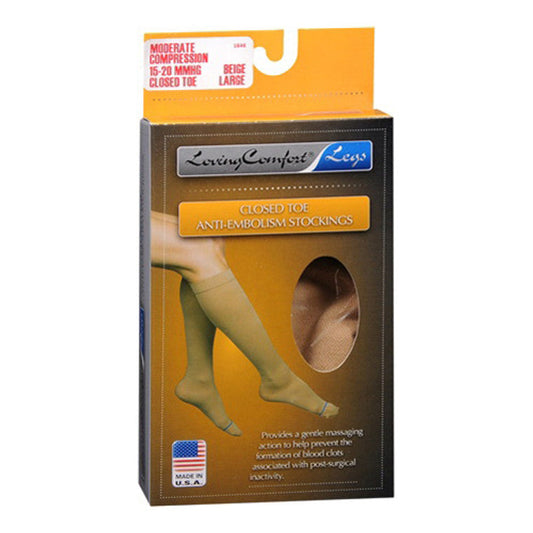 Loving Comford Anti-Embolism Stockings Knee High Closed Toe Womens 12-20Mmhg, Beige XLarge - Personal Care Pasteur Pharmacy
