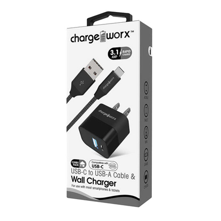 Chargeworx USB+USB-C Wall Charger & USB-C Cable, Black Cables Pasteur Pharmacy