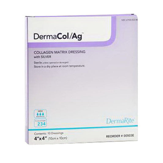 DermaRite DermaCol/Ag Collagen Matrix Wound Dressing with Silver, 4" x 4" (10 Count/Box) Medical Supplies Pasteur Pharmacy