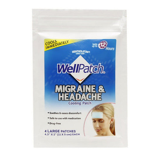 Wellpatch Migraine & Headache Cooling Patches, Instant Drug-Free Relief, 2 x 4.3 in, 4 Count Heating Pads Pasteur Pharmacy