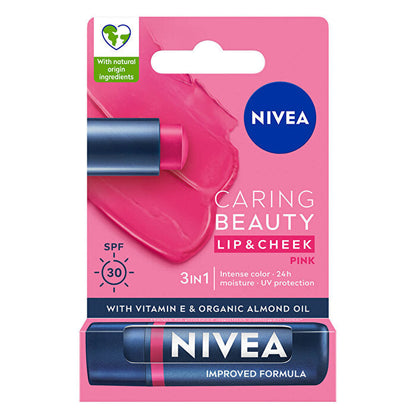 Crema labial con color Nivea Pink 4.8g - Hidratante con FPS 30 | 3 en 1