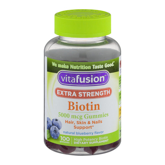Vitafusion Biotin 5000 mcg, Hair, Skin & Nails Support, Natural Blueberry Flavor, 100 Gummies Vitamins & Supplements Pasteur Pharmacy