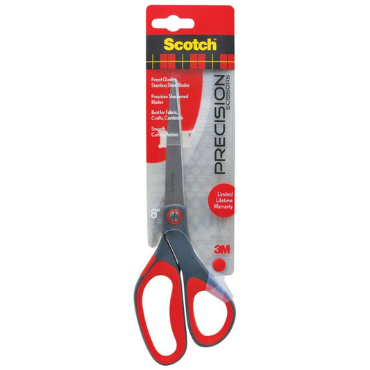 Scotch Precision Scissors, 8" Long, 3.13" Cut Length, Straight Gray/Red Handle Office Supplies Pasteur Pharmacy