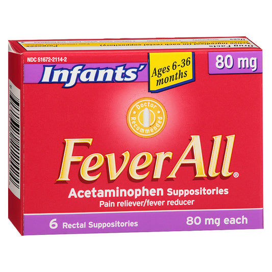 FeverAll Acetaminophen, 80 Mg, Infants, Suppositories Health & Beauty Pasteur Pharmacy