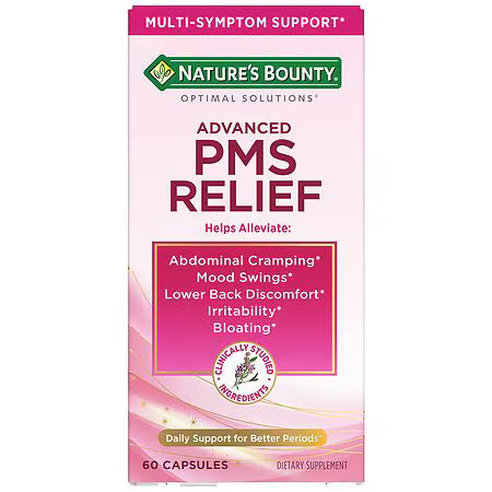 Nature's Bounty Optimal Solutions Advanced PMS Relief For Menstrual Cycle Support; Period Relief; PMS Support Supplement For Women – Chasteberry; Hormone-Free; 60 Capsules Health Care Pasteur Pharmacy