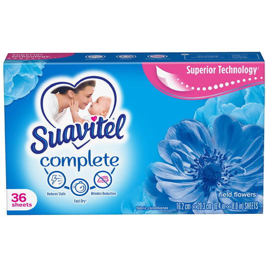 Suavitel Complete Dryer Sheets, Field Flowers Scent, 36 Count Fabric Softeners & Dryer Sheets Pasteur Pharmacy