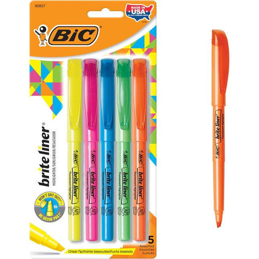 BIC Brite Liner Highlighters, Chisel Tip - 30 Count (6 Packs of 5 Assorted Colors) Highlighters Pasteur Pharmacy