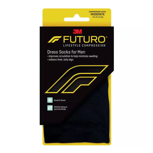 FUTURO Revitalizing Men's Dress Socks, Mild Compression 15-20 mmHg, Black, Medium, 1 Pair Personal Care Pasteur Pharmacy