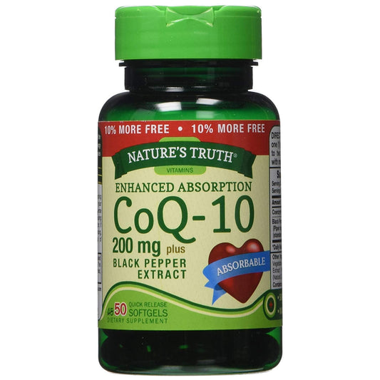 Nature's Truth CoQ-10 + Black Pepper Extract 200Mg Softgels 45+5 Bonus Vitamins & Supplements Pasteur Pharmacy