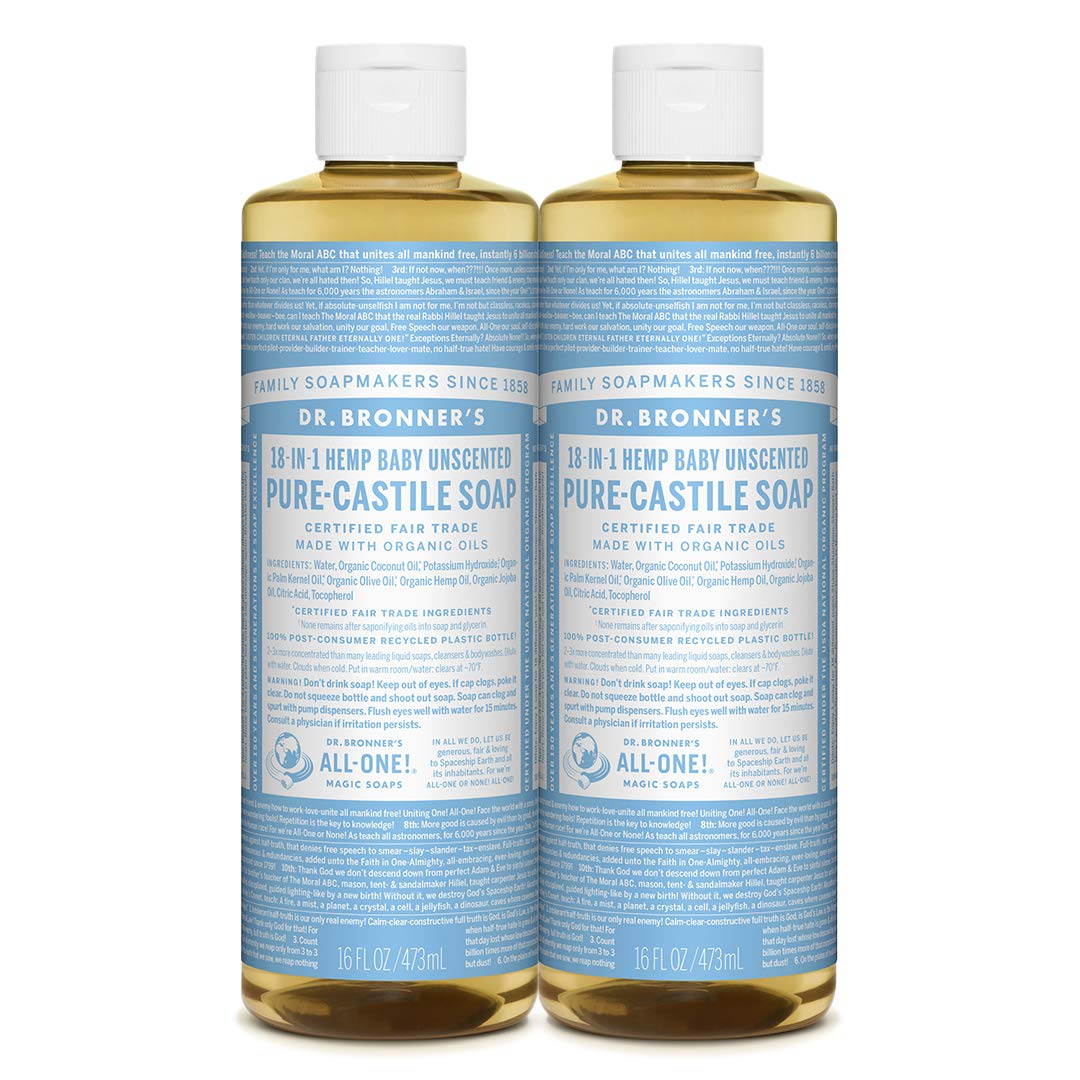Dr. Bronner's Pure Castile Liquid Soap Baby Mild Unscented -- 16 Fl Oz Bath & Body Pasteur Pharmacy