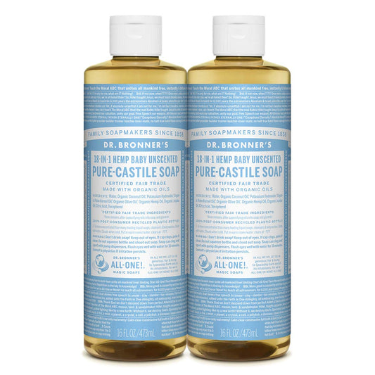 Dr. Bronner's Pure Castile Liquid Soap Baby Mild Unscented -- 16 Fl Oz Bath & Body Pasteur Pharmacy
