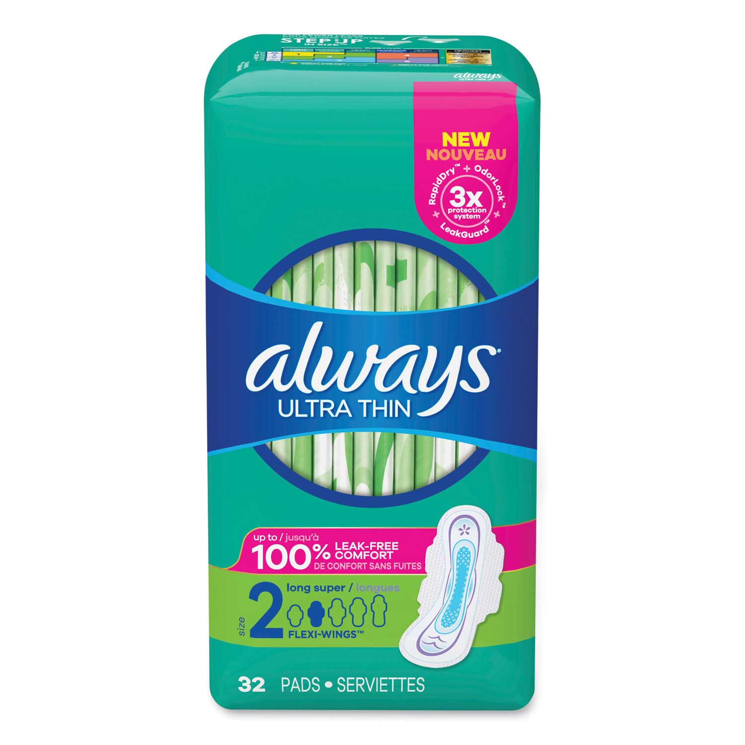 Always Ultra Thin Pads With Wings, Size 2, Long, Super Absorbent, 32/Pack, 3 Packs/Carton Feminine Pads & Protectors Pasteur Pharmacy