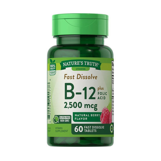 Nature's Truth Vitamin B-12 2500mcg Plus Folic Acid Fast Dissolve Tablets - Natural Berry Flavor 60ct Vitamins & Supplements Pasteur Pharmacy
