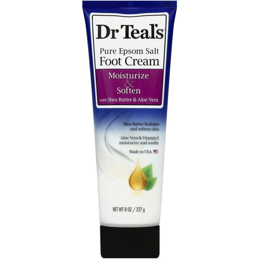 Dr Teal's Pure Epsom Salt Foot Cream, Moisturize & Soften With Shea Butter & Aloe Vera 8 Oz Foot Care Pasteur Pharmacy
