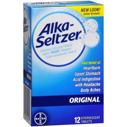 Alka-Seltzer Heartburn + Pain Relief, Effervescent Tablets, Original Flavor, 12 Count Medicine & Drugs Pasteur Pharmacy