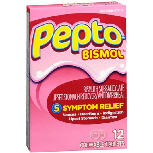 Pepto Bismol Chewable Tablets Upset Stomach Reliever/Antidiarrheal 12Ea Health & Beauty Pasteur Pharmacy