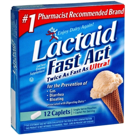 Lactaid Fast Act Lactose Intolerance Relief Caplets With Lactase Enzyme, 12 Travel Packs Of 1-ct. (Packaging May Vary) Health & Beauty Pasteur Pharmacy