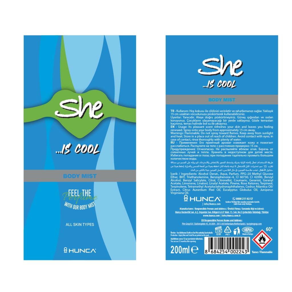 Brume corporelle pour femme She Cool au parfum frais 200 ml