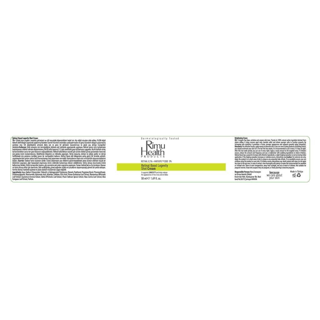 Crème anti-âge et longévité Rimu Health Retinal Boost 50 ml