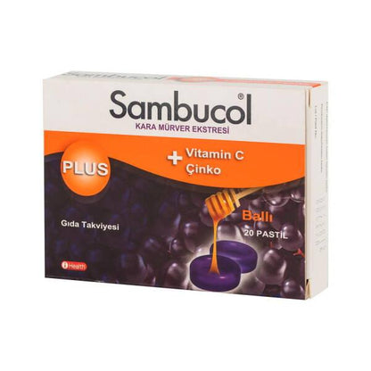 Suplemento alimenticio de saúco negro Sambucol Plus con vitamina C y zinc - Refuerza el sistema inmunológico - 20 tabletas