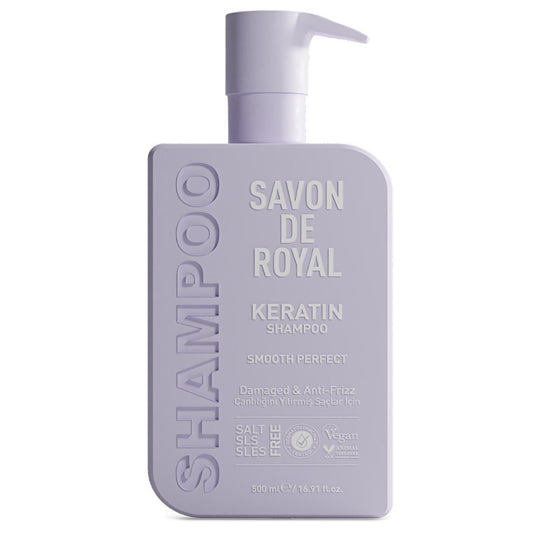 Savon De Royal Keratin Shampoo - SLS SLES Free, Vegan Shampoo for Damaged Hair - Smoothing, Shine & Frizz Control - 500ml