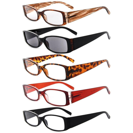5 Pack Rectangle Stylish Reading Glasses R040-A Eyeglasses Pasteur Pharmacy 5 Pairs Mix +0.50