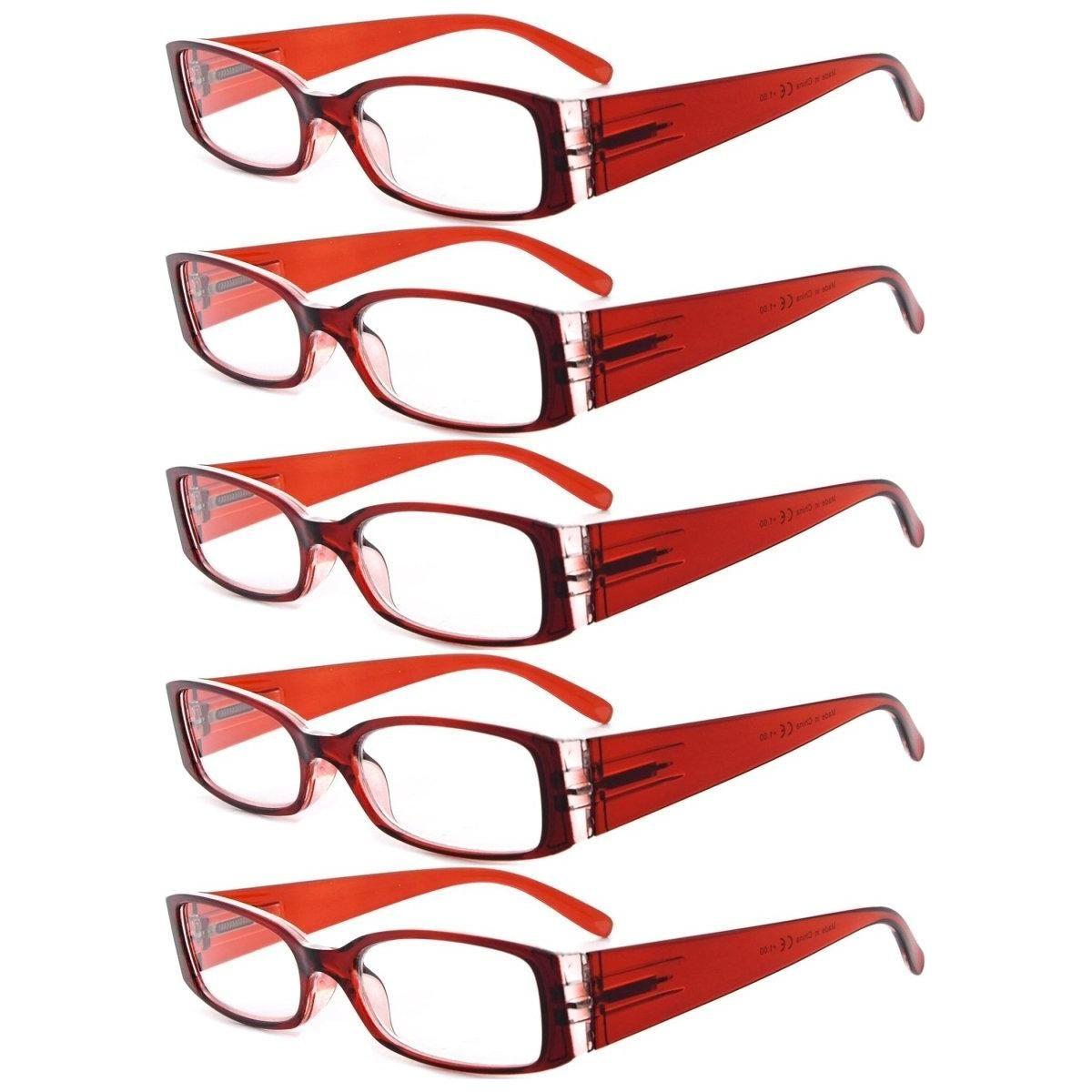 5 Pack Rectangle Stylish Reading Glasses R040-A Eyeglasses Pasteur Pharmacy Red-5pcs +0.50