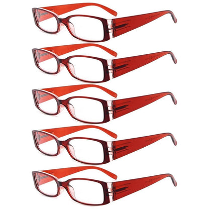 5 Pack Rectangle Stylish Reading Glasses R040-A Eyeglasses Pasteur Pharmacy Red-5pcs +0.50