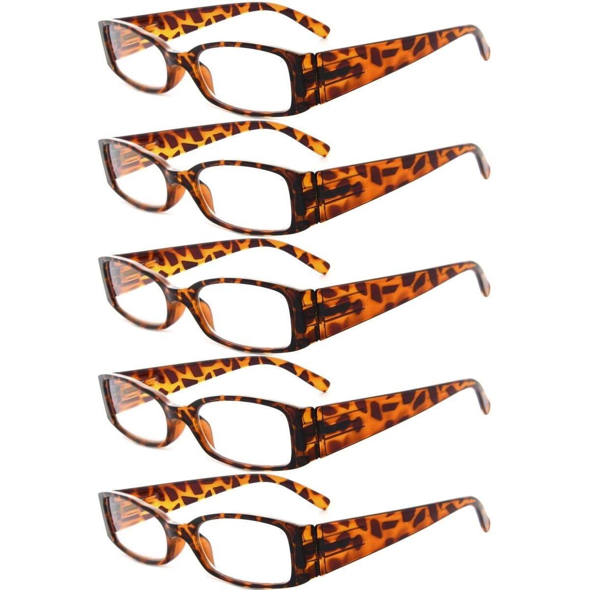 5 Pack Rectangle Stylish Reading Glasses R040-A Eyeglasses Pasteur Pharmacy Tortoise-5pcs +0.50