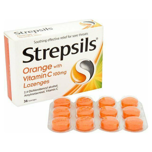 Strepsils Orange with Vitamin C Lozenges, 36 Lozenges Cough & Cold Lozenges Pasteur Pharmacy
