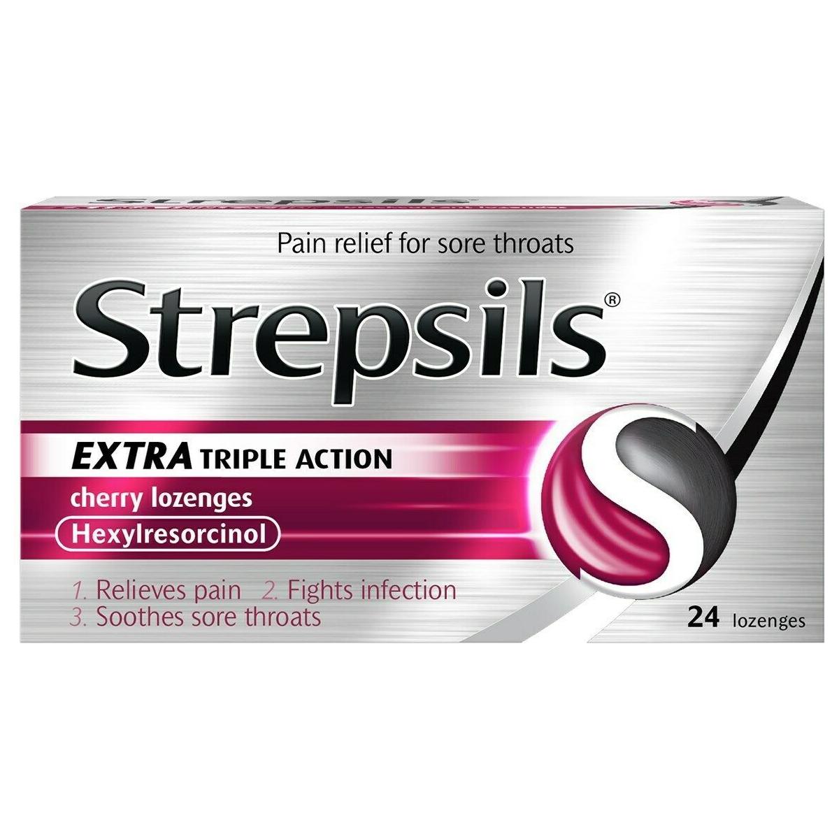 Strepsils Extra Triple Action Cherry 24 Lozenges Lozenges Pasteur Pharmacy