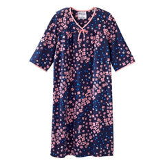 Silverts Senior Women's Adaptive Open Back Knit Printed Nightgown Diagonal Floral Medical Supplies Pasteur Pharmacy