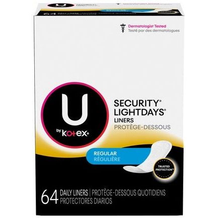 U by Kotex Lightdays Plus Panty Liners, Regular, 8 Packs of 64 ct (512 Total) Feminine Pads & Protectors Pasteur Pharmacy