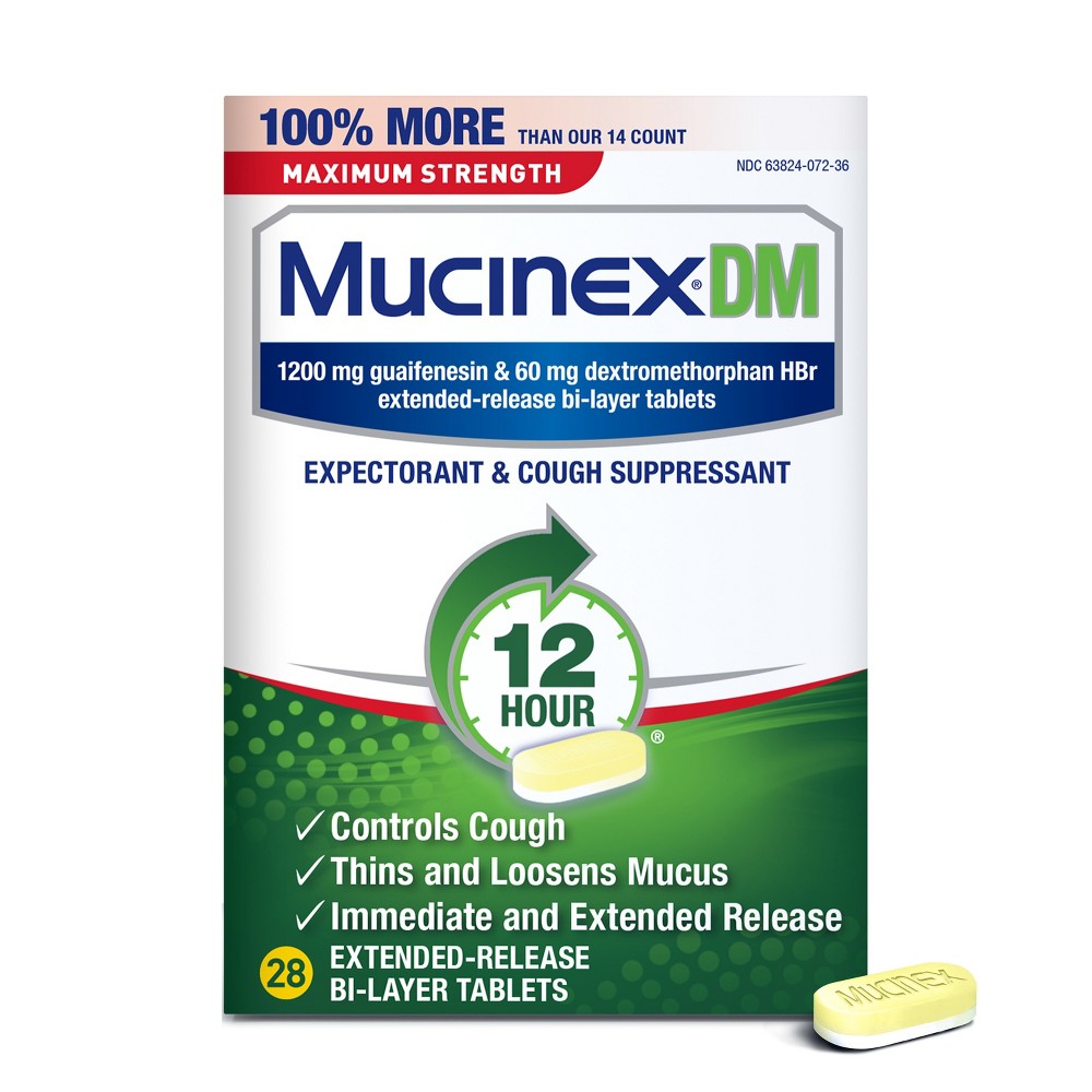 Mucinex DM 12 Hour Maximum Strength Extended-Release Bi-Layer Expectorant & Cough Suppressant Tablets 28 Ct Box Health & Beauty Pasteur Pharmacy