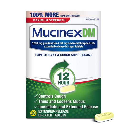 Mucinex DM 12 Hour Maximum Strength Extended-Release Bi-Layer Expectorant & Cough Suppressant Tablets 28 Ct Box Health & Beauty Pasteur Pharmacy