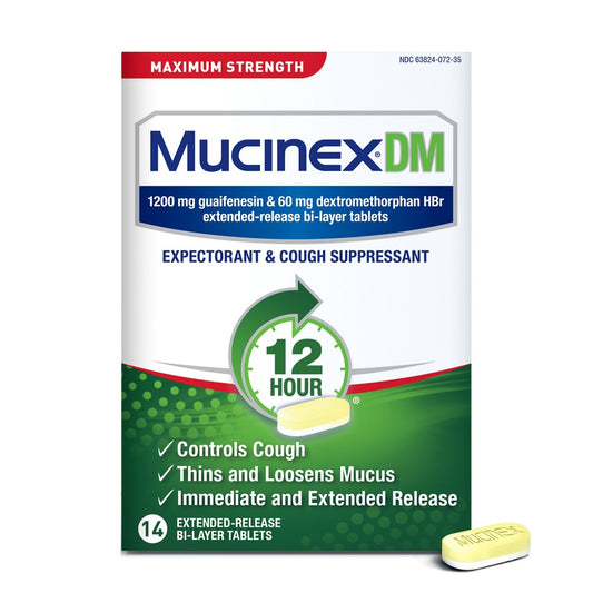 Mucinex Expectorant & Cough Suppressant, 12 Hour, Maximum Strength, Extended Release Bi Layer Tablets Health & Beauty Pasteur Pharmacy