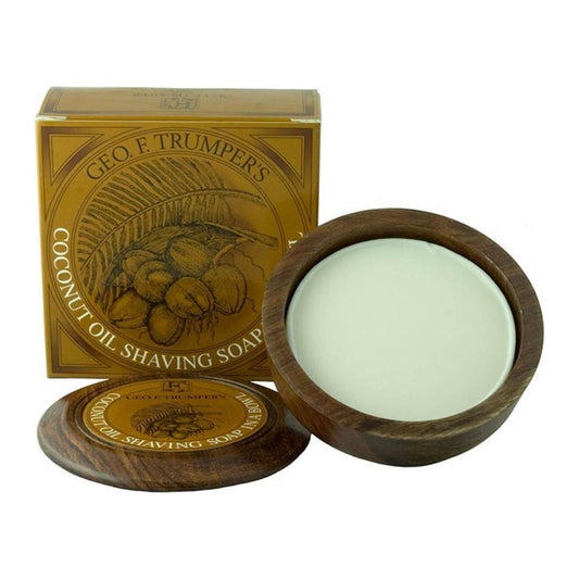 Geo. F. Trumper Coconut Oil Hard Shaving Soap in Wooden Bowl 80g Shaving Soap Set Pasteur Pharmacy Wooden Bowl