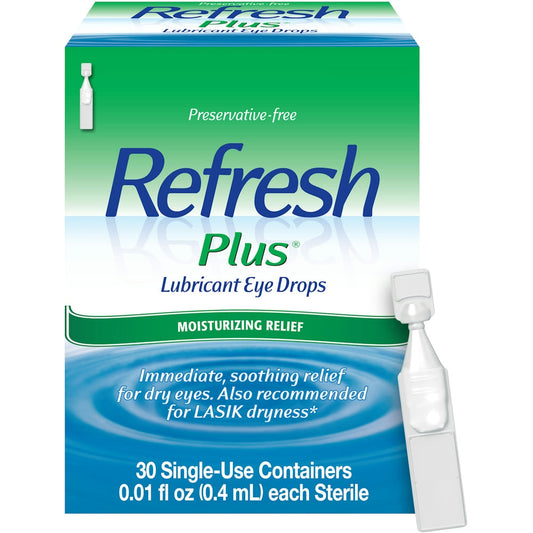 Refresh Plus Moisturizing Relief Lubricant Eye Drops 30- 0.01 Fl Oz Containers Personal Care Pasteur Pharmacy