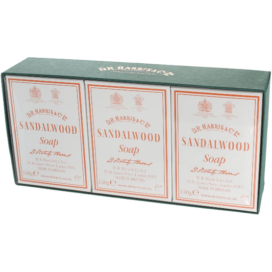 D. R. Harris & Co Sandalwood Bath Soap Box of 3 x 150g Bath Soap Pasteur Pharmacy