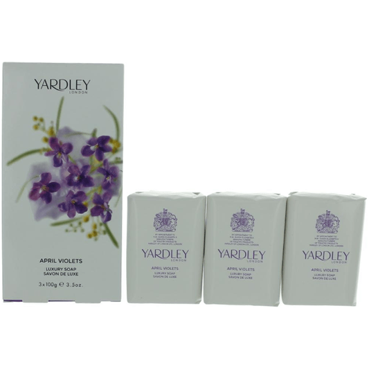 Yardley April Violets Luxury Bar Soap Set 3 x 3.5oz Bar Soap Pasteur Pharmacy