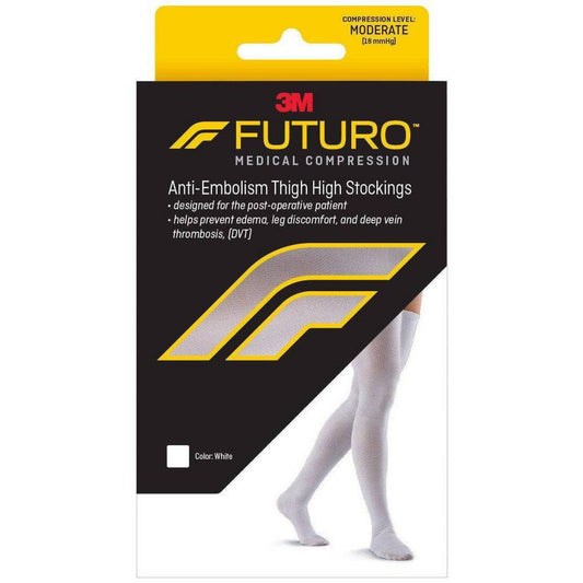 Futuro Anti-Embolism Closed Toe Stockings Thigh Length, White, Moderate Large Supports & Braces Pasteur Pharmacy