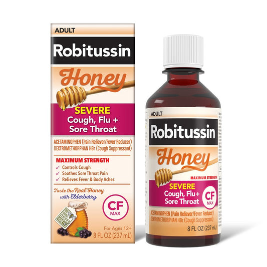Robitussin Adult Severe Cough Flu + Sore Throat Cf Max Liquid Honey 8 Oz Health & Beauty Pasteur Pharmacy