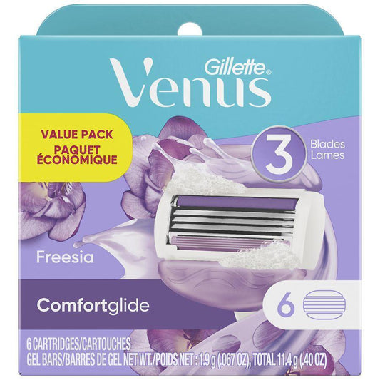 Gillette Venus Cartridges, Comfort Glide, 3 Blades, Freesia, Value Pack Razor Blades Pasteur Pharmacy