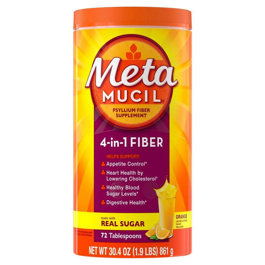 Metamucil Fiber, 4-in-1 Psyllium Fiber Supplement Powder With Real Sugar, Orange Smooth Flavored Drink, 72 Servings Health & Beauty Pasteur Pharmacy