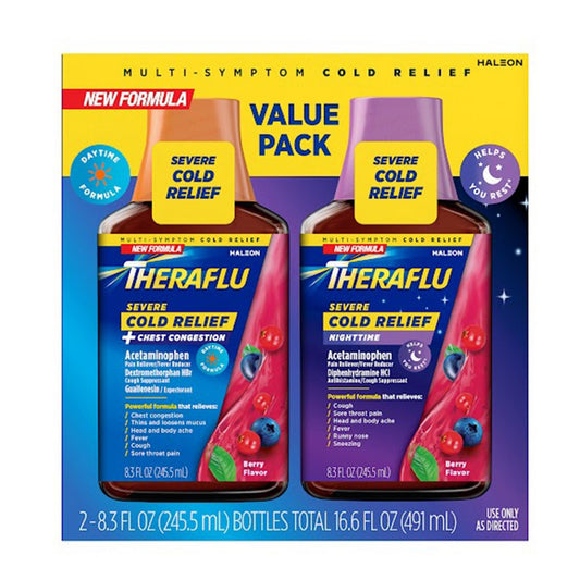 Theraflu Multi-Symptom Severe Cold Relief Day & Night Liquid - Berry - 16.6 Fl Oz Syrup Pasteur Pharmacy