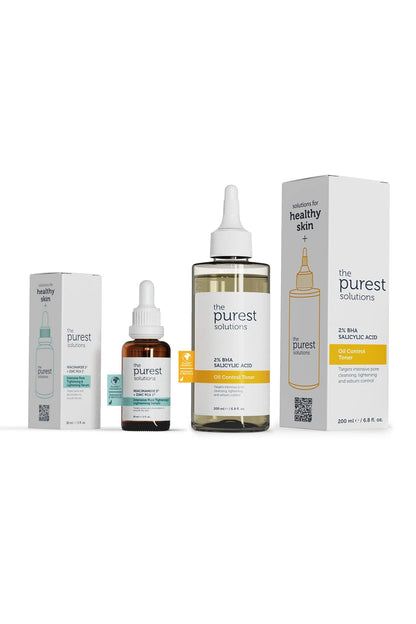 Set de cuidado de la piel para piel grasa The Purest Solutions - Sérum minimizador de poros y tónico controlador de grasa con niacinamida y ácido salicílico