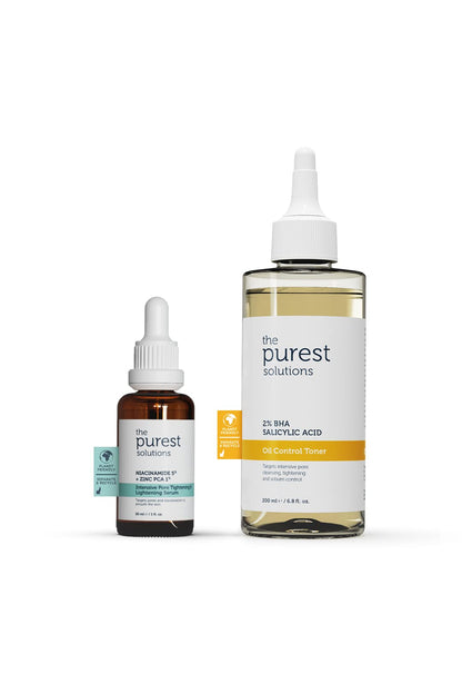 Set de cuidado de la piel para piel grasa The Purest Solutions - Sérum minimizador de poros y tónico controlador de grasa con niacinamida y ácido salicílico