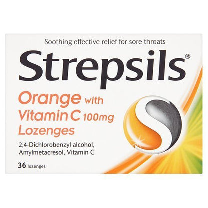 Strepsils Naranja con Vitamina C 100 mg, 36 pastillas para chupar, de Strepsils